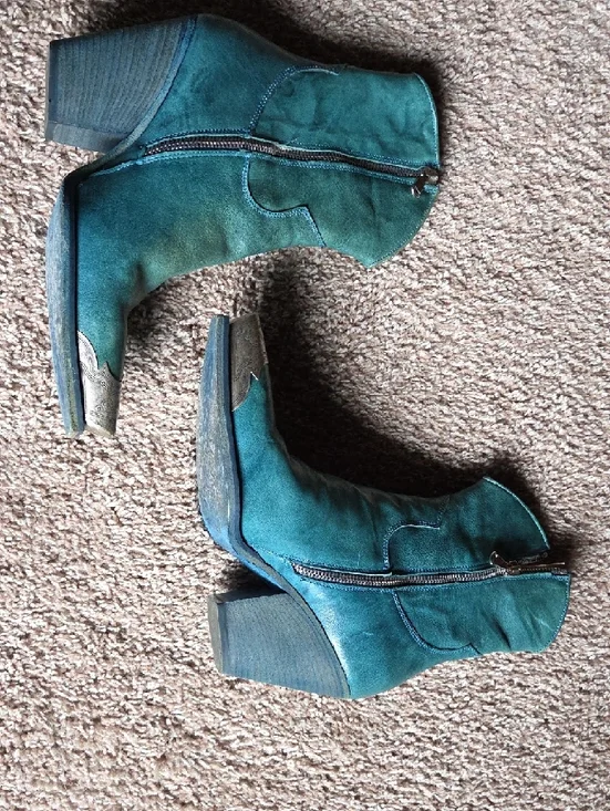 Free People Teal Leather Pointed Toe Zip Ankle Boots - Picture 8 of 9